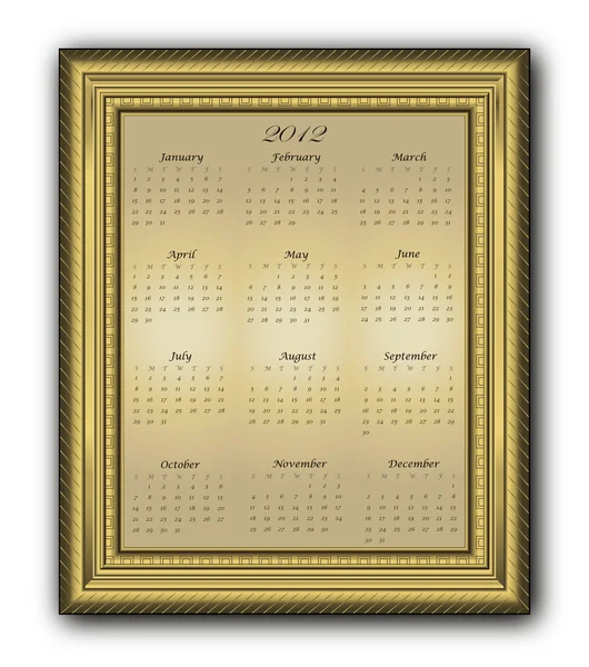 Calendar elegant Frame gold 2012 — Stock Vector