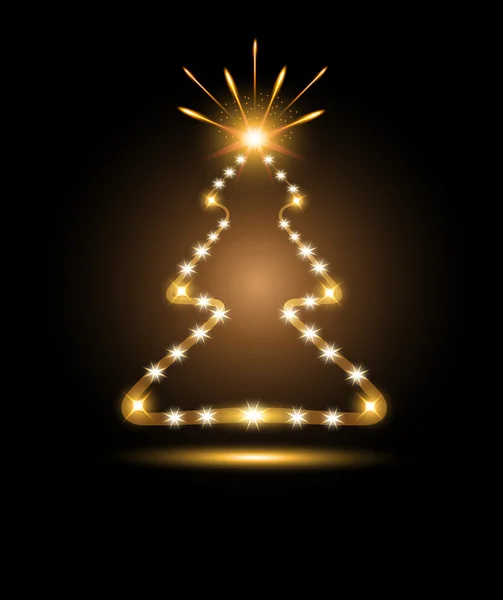 Christmas tree gold light glow fireworks — Stock Vector