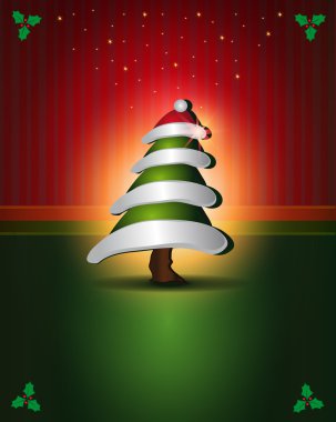 Noel kartları kırmızı yeşil ağaç