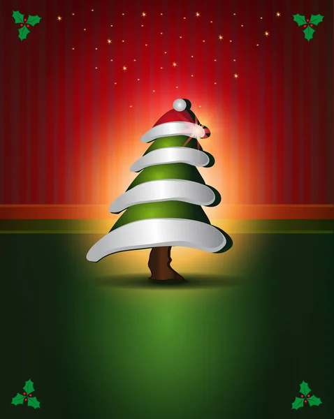 Cartes de Noël Rouge Arbre vert — Image vectorielle