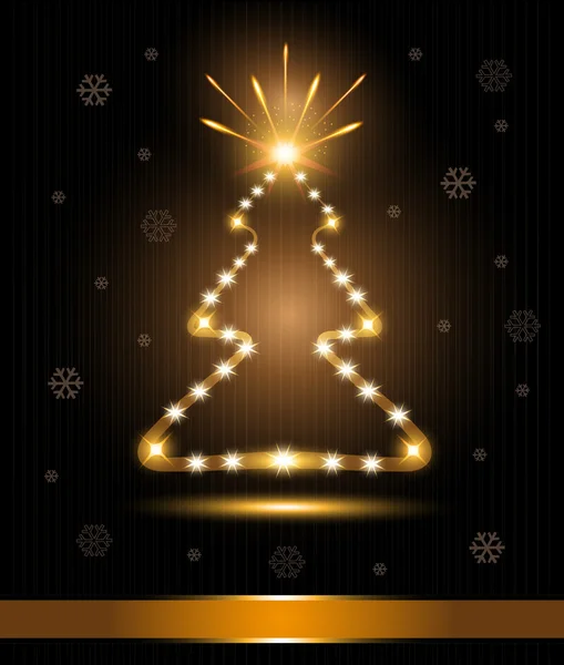 Christmas tree card congratulations gold light glow fireworks — Stock Vector