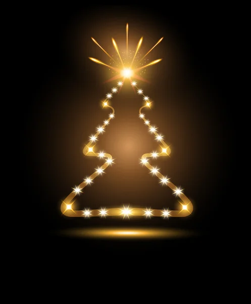 Árvore de Natal luz dourada fogos de artifício — Vetor de Stock