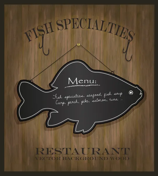 Tarjeta de menú de restaurante de pescado de pizarra vectorial — Vector de stock