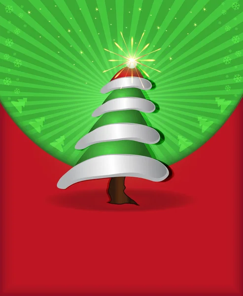Raster Christmas congratulations red green tree cap fireworks — Stock Photo, Image