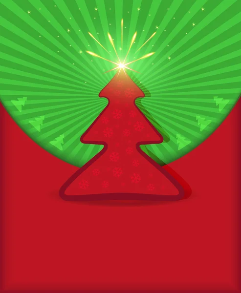 Raster Christmas congratulations red green tree star fireworks — Stock Photo, Image