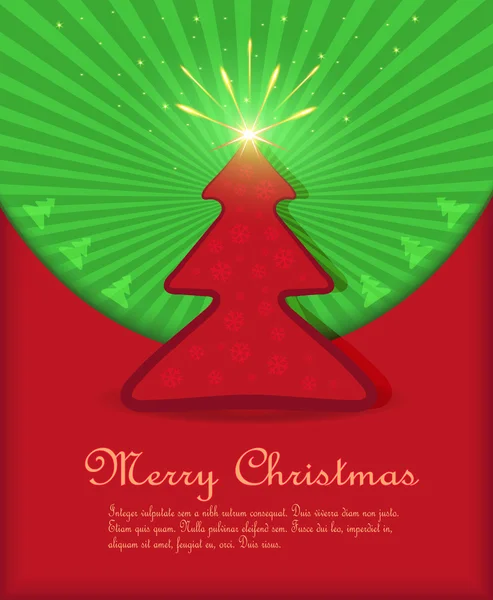 Vector Navidad felicitaciones rojo verde árbol estrella fuegos artificiales — Vector de stock