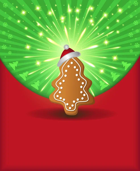 Raster Christmas congratulations red green tree gingerbread — Stock Photo, Image