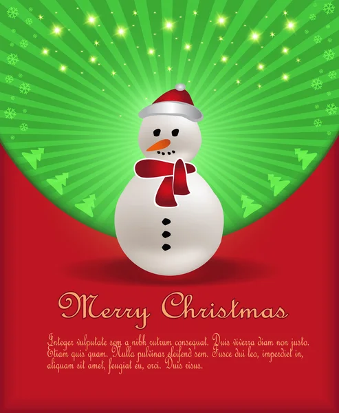 Vector felicitaciones de Navidad muñeco de nieve verde rojo — Archivo Imágenes Vectoriales