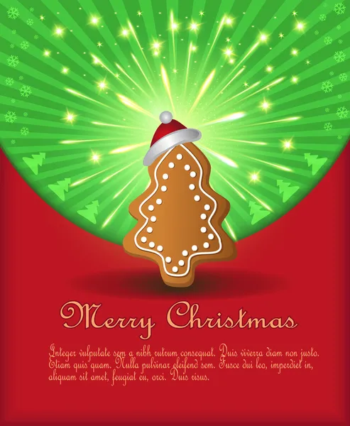 ベクトルのクリスマスのお祝いの赤い緑の木ジンジャーブレッド — ストックベクタ