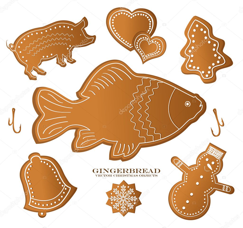 Christmast gingerbread figure fish carp pig