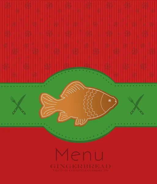 Vektor Weihnachten Speisekarte Lebkuchen Fisch Karpfen — Stockvektor