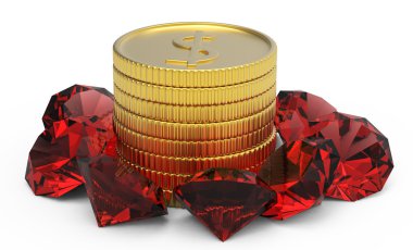 Golden coins and ruby gems clipart