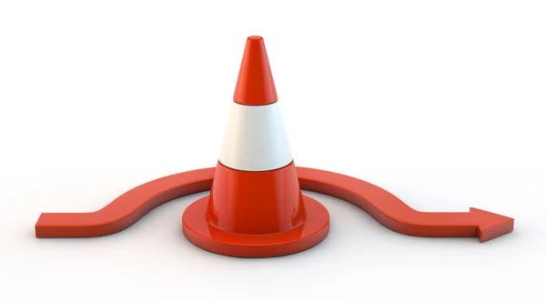 Cone de tráfego e seta — Fotografia de Stock