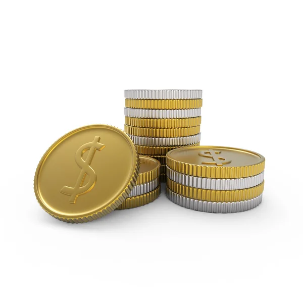 Hromada zlatých a stříbrných mincí — Stock fotografie