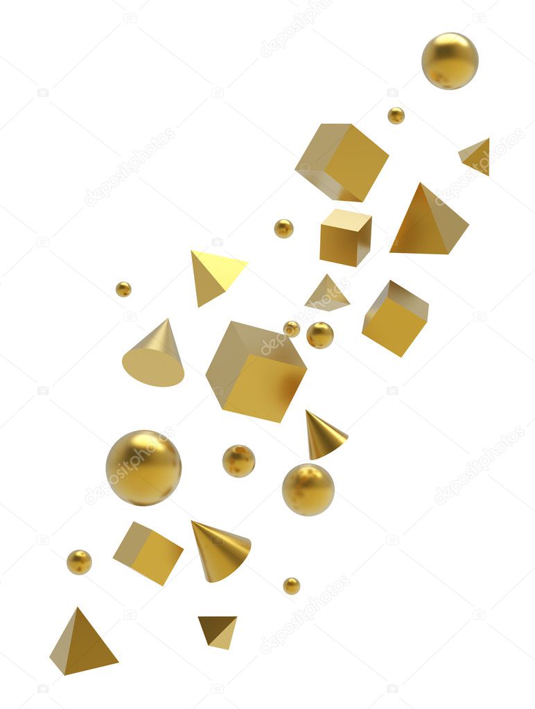 Golden geometric figures isolated
