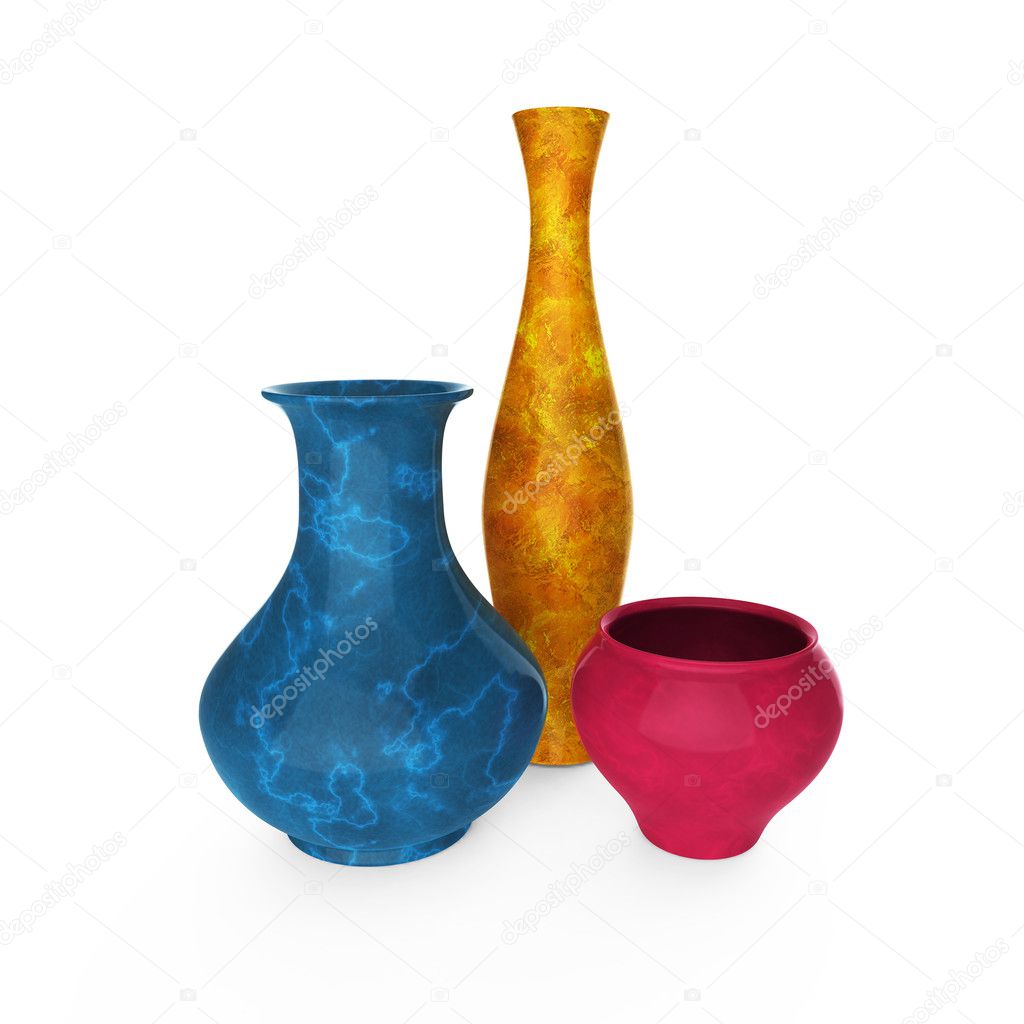 Ceramic vases and jugs isolated