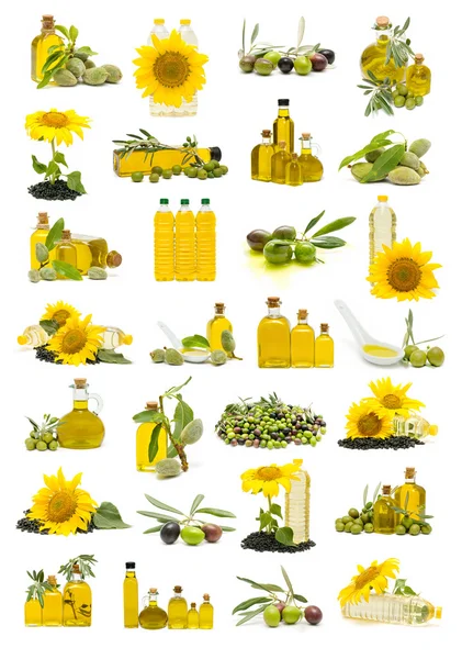 Olej olivový a slunečnicový olej — Stock fotografie