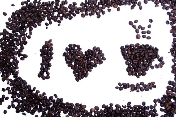 Jag älskar kaffe kaffe korn formen — Stockfoto