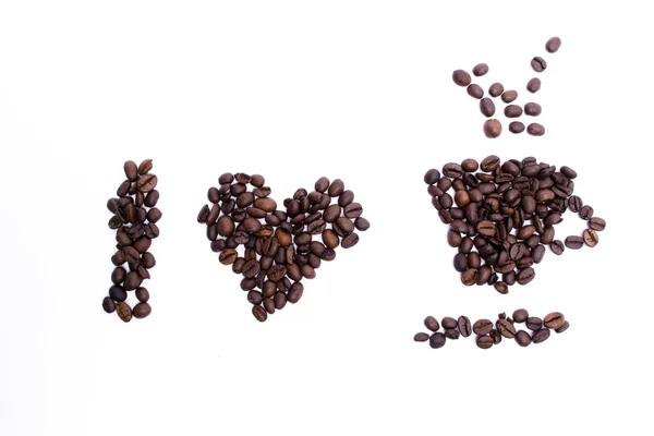 Eu amo café grãos de café forma — Fotografia de Stock