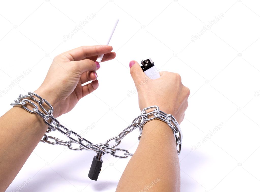 Hands chained cigarette passionately fighting