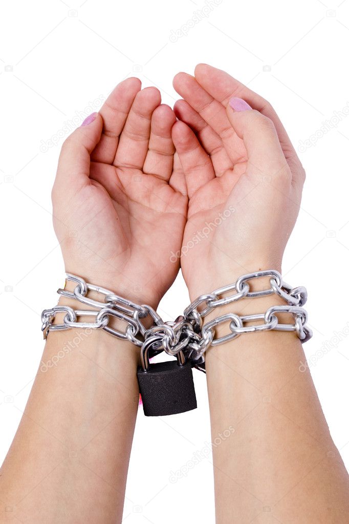 Two hands chained dark locks