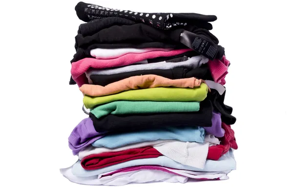 Spousta barev na bílém praní a žehlení oblečení Stock Fotografie