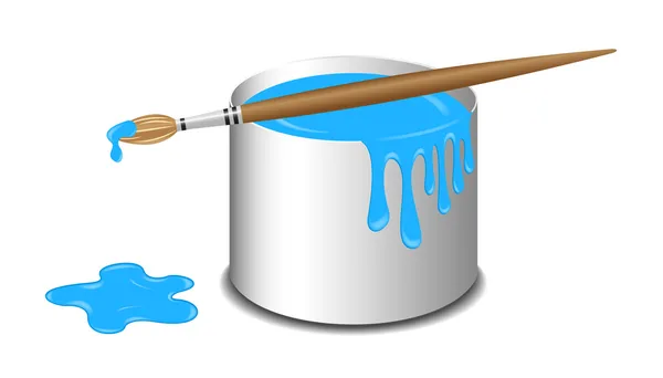 Bucket of blue paint and a brush — Stock Vector