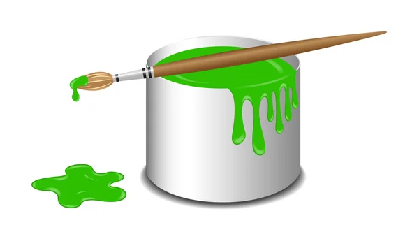 Hink med grön färg och en pensel — Stock vektor