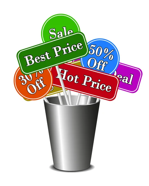 Stock vector Sale titles in the metal bucket