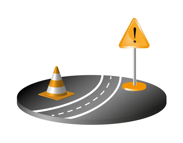 Road with sign and orange cone — Stock Vector