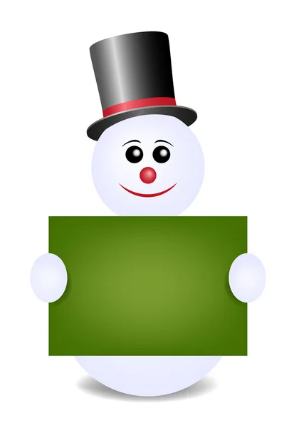 Lächelnder Schneemann mit Hut und Banner — Stockvektor