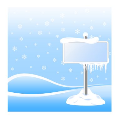 Frozen sign with icicles on winter background clipart