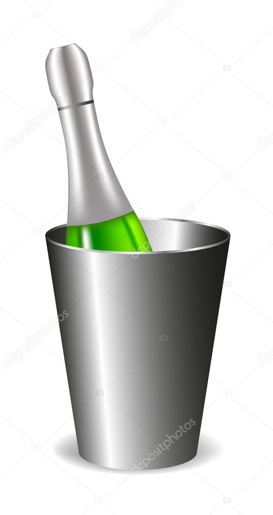 Champagne bottle (wine bottle) in metal bucket