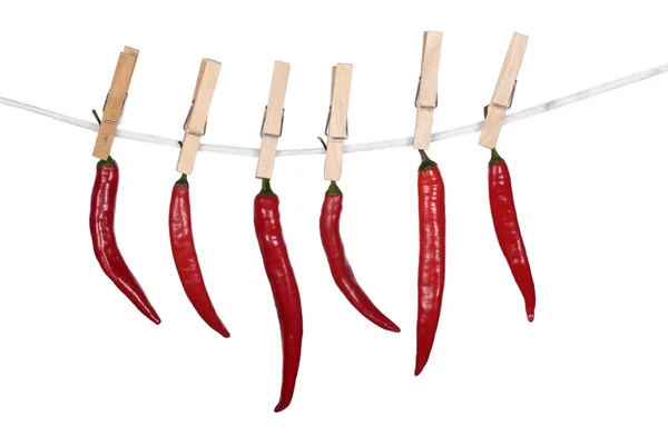 Red Peppers hanging on a rope — Stock Photo, Image
