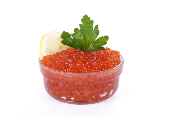 Red caviar with lemon — Stock Photo, Image