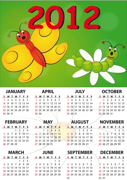 2012 butterfly kalendář — Stockový vektor