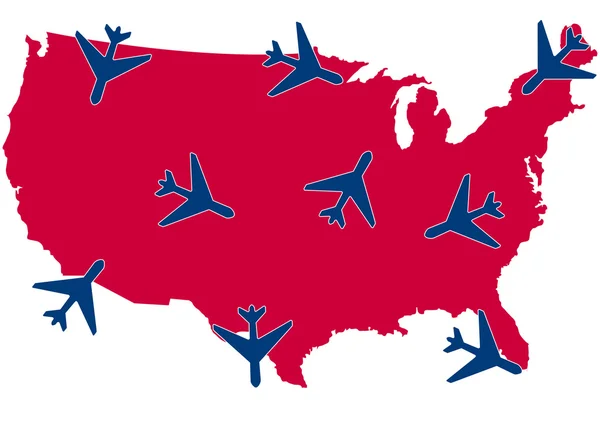 Avion au-dessus des USA — Image vectorielle