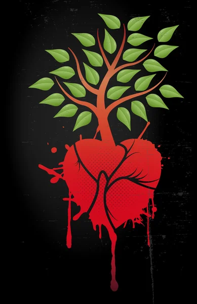 Drzewo z czerwonym sercem — Wektor stockowy