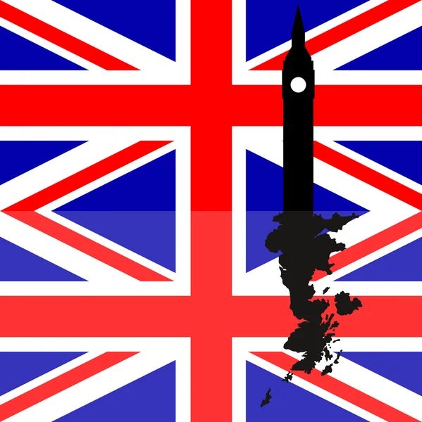 Bandera de Gran Bretaña con Big Ben — Vector de stock