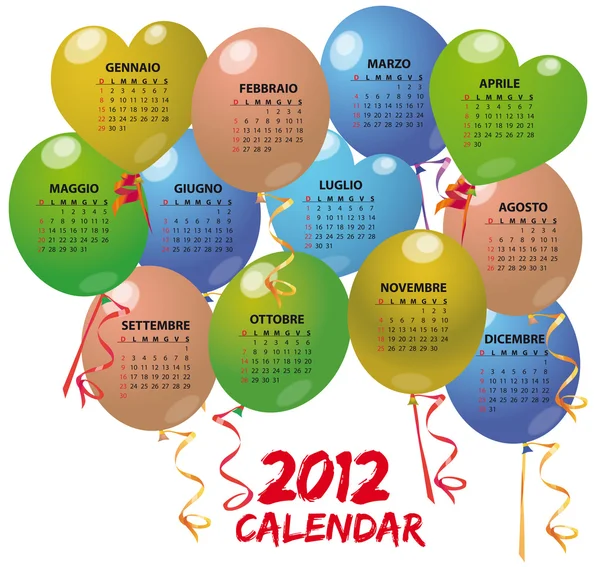 2012 balloon calendar — Stock Vector