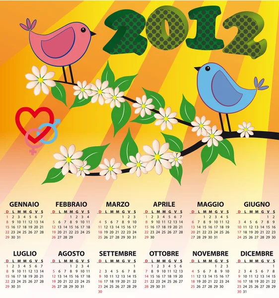 2012 pták kalendáře italský — Stockový vektor