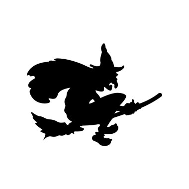 Scary Halloween witch flying on broom clipart