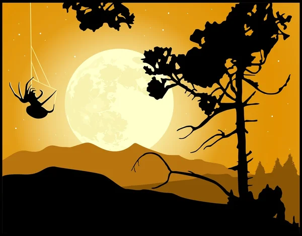 满月的夜晚风景背景 — 图库矢量图片