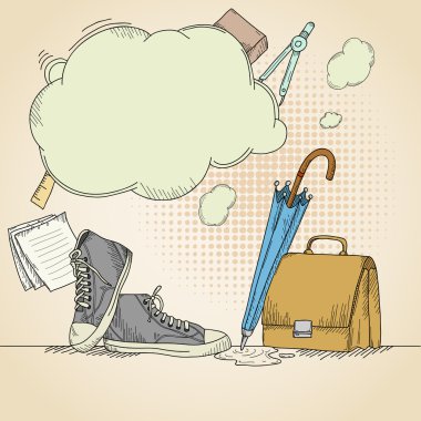 Abstract hand drawn school background with sneakers clipart