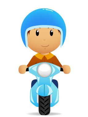 Cartoon man ride on moto scooter clipart