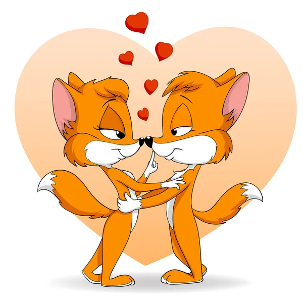 Two cartoon cute falling in love fox — Stock Vector