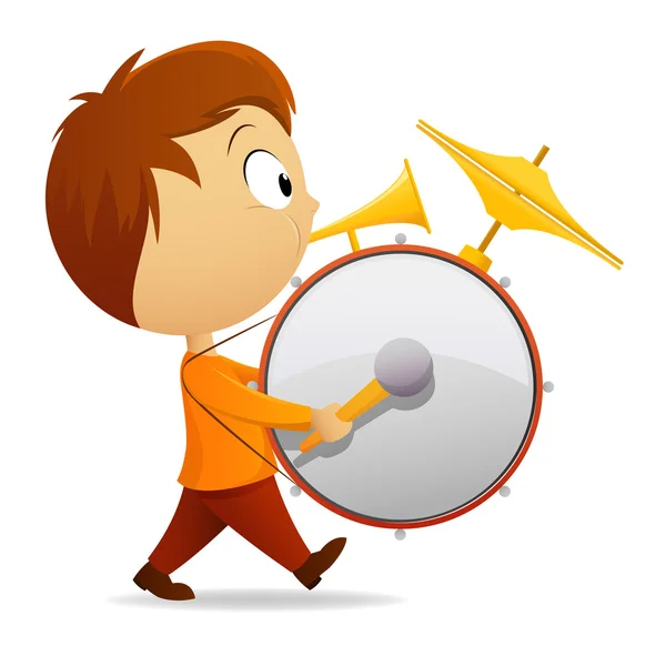 Cartoon one man band with drum and tube — Stock Vector