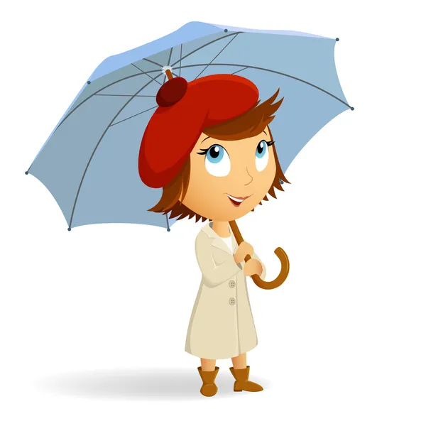Mujer joven con paraguas sobre fondo blanco — Vector de stock