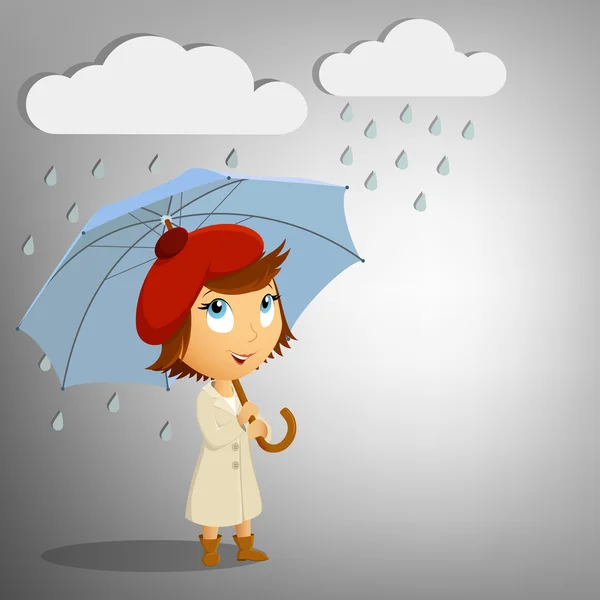 Młoda kobieta z parasolem na tle deszcz — Wektor stockowy