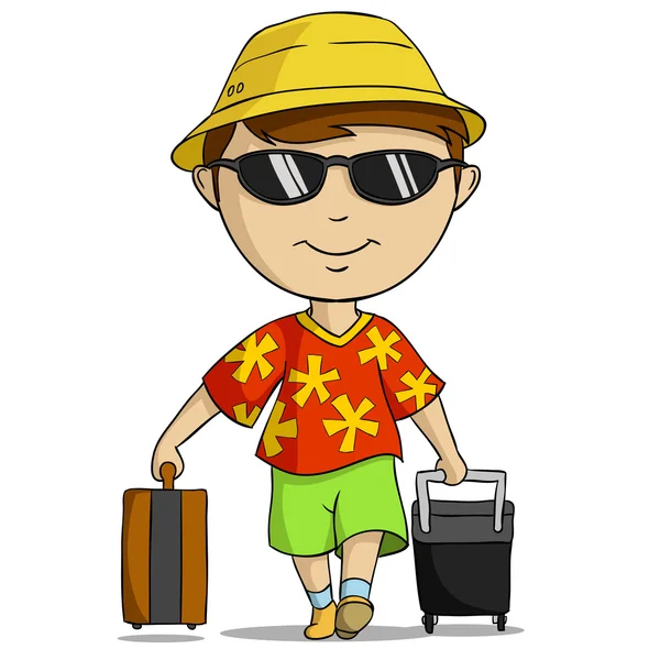 Kreslený dovolenou oblečení muž s taškou — Stockový vektor